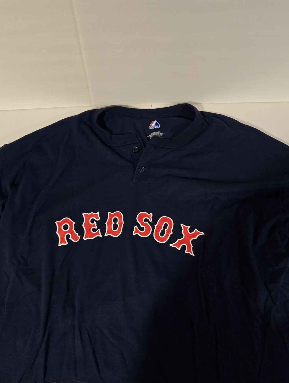 Majestic Navy Red Sox Short Sleeve Henley Tee